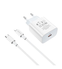 СЗУ-адаптер USB Borofone BA38A PD 3.0 + Type-C - Lightning-кабель (Белый)